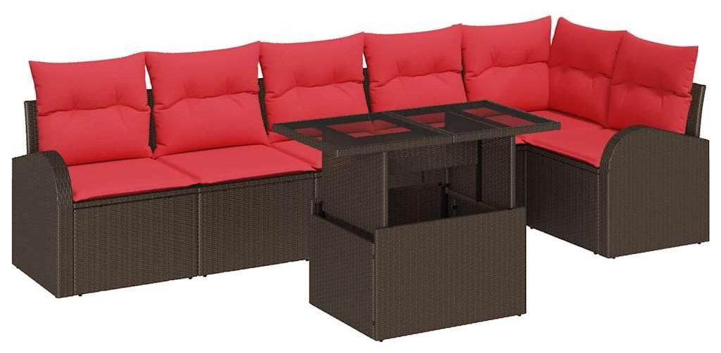 Gartensofa-set mit Kissen mit Speicher 7 pcs Braun Poly Rattan