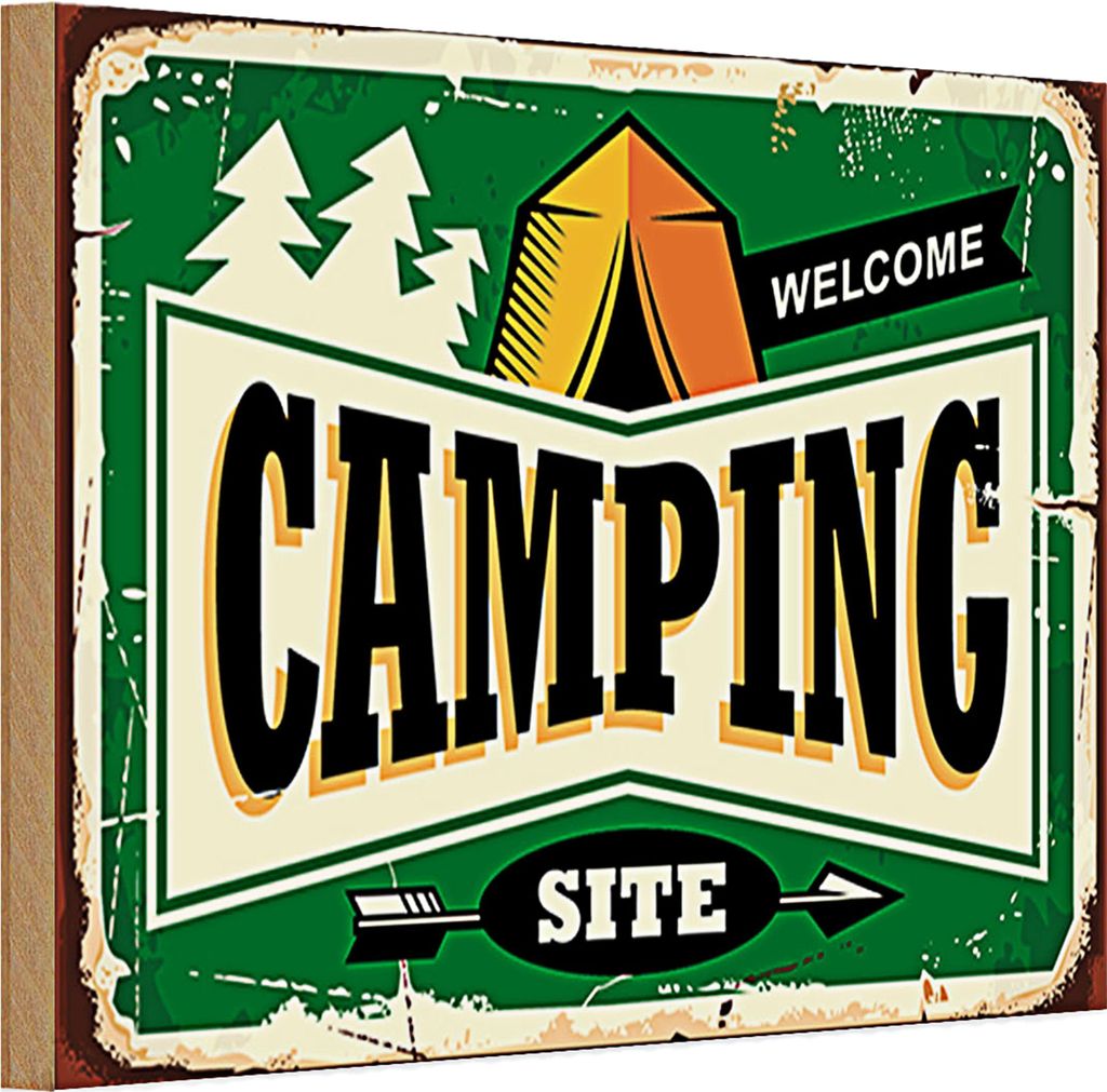 Holzschild Retro 30x20cm Camping welcome