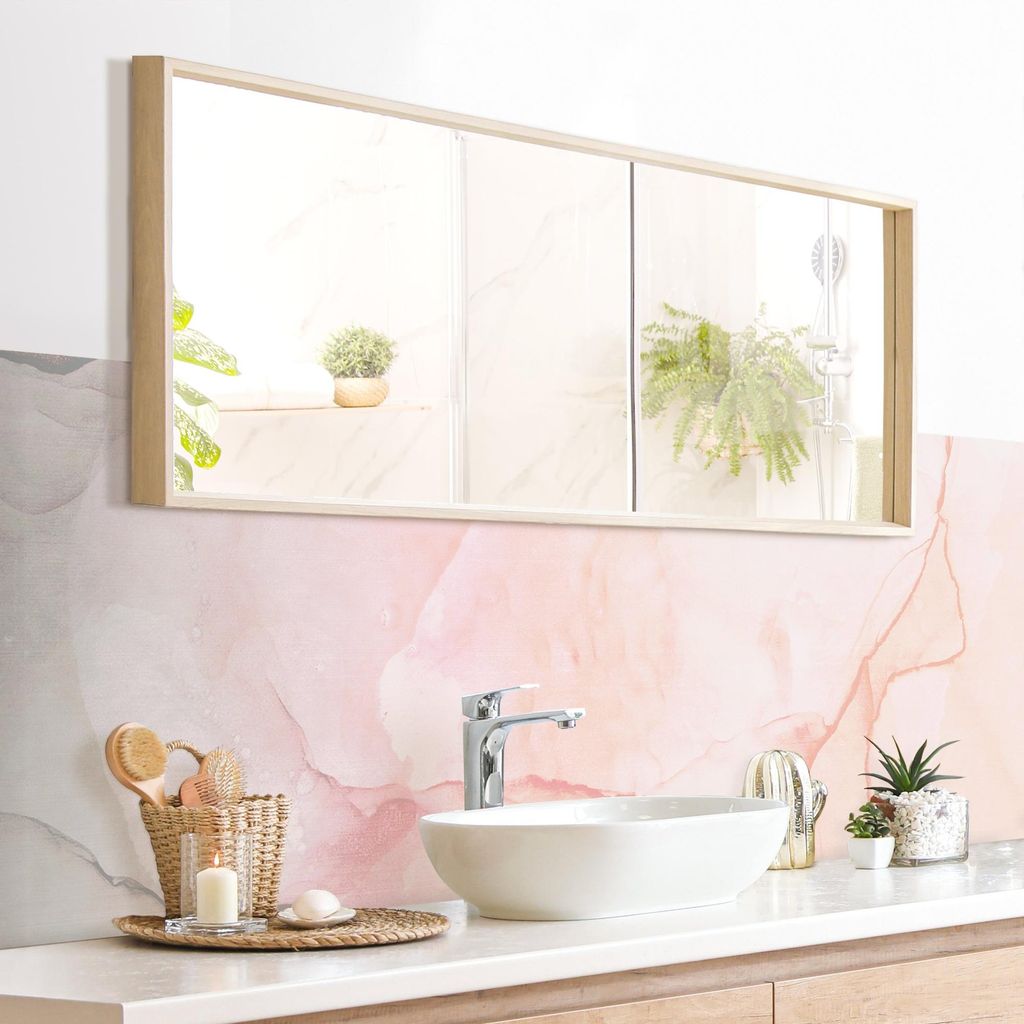 Wandverkleidung Bad Muster selbstklebend - 0.35 mm Wandpaneel matt wasserfest Design rosa Aquarell Illustration Badrückwand fugenlos 140x40 cm