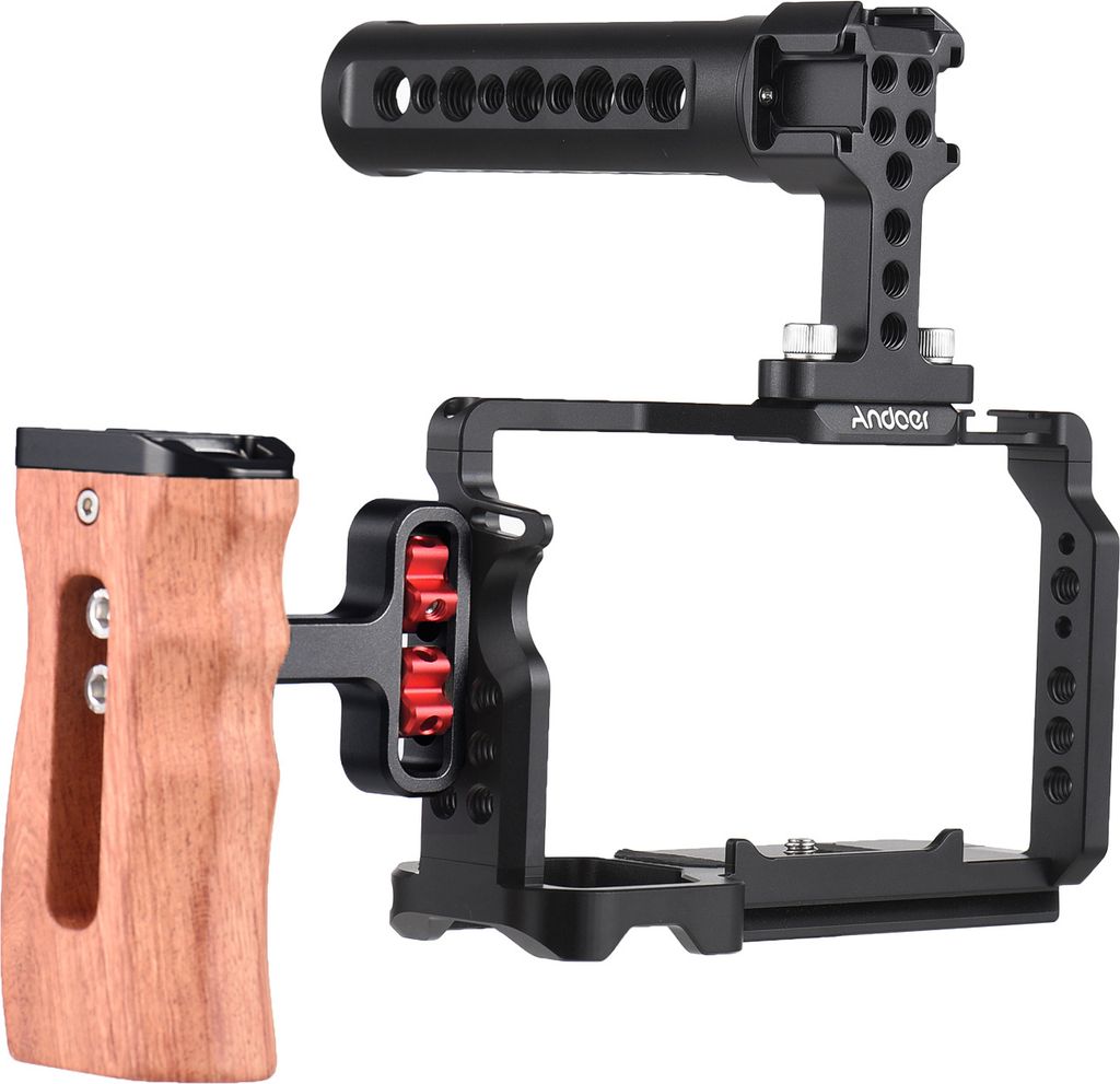 Andoer Kamera-Videokaefig + oberer Griff + seitlicher Handgriff-Satz, Kamera-Videokaefig aus Aluminiumlegierung mit Kaltschuhhalterungen, zahlreich...