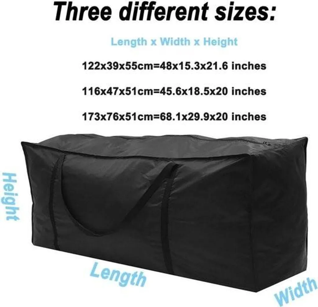 Sac de rangement pour coussins de jardin noir résistant 173 x 76 x 51 cm