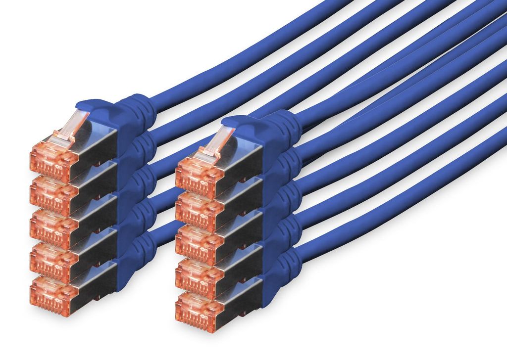 DIGITUS CAT 6 S/FTP Patchkabel, 10 Stück, 0,25m, blau