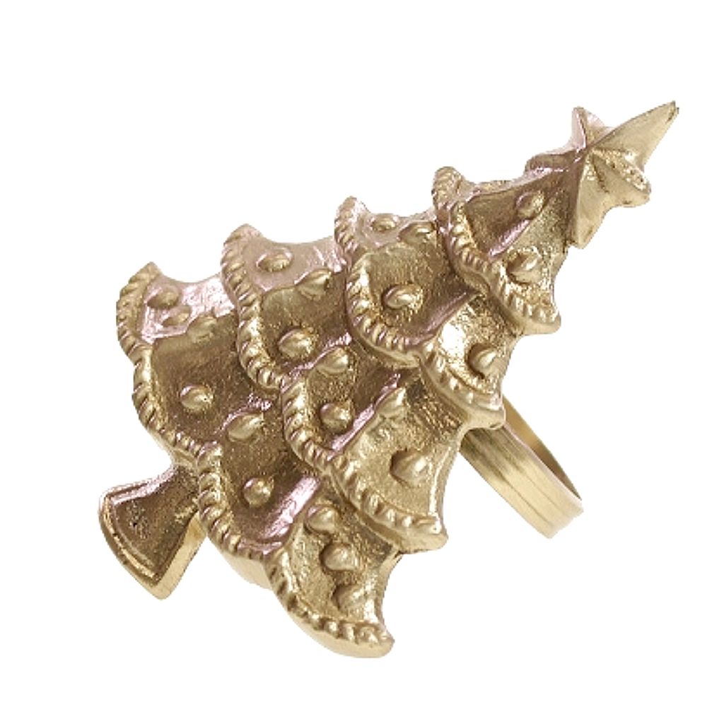6er Set Serviettenringe Weihnachtsbaum Messing Metall Gold Weihnachten Festliche Tischdekoration Servietten-Halter Christbaum Tanne Tischset Tisch-...