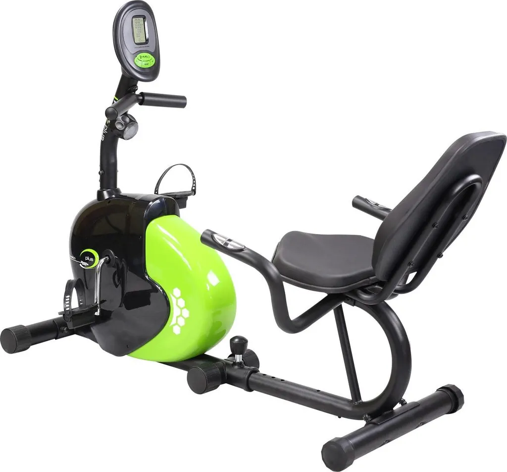 Vélo couché magnétique avec résistance réglable et écran LCD noir et vert