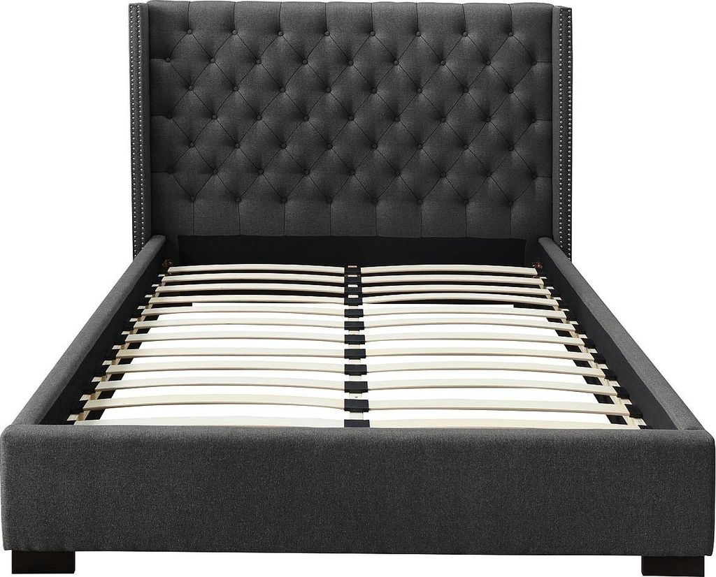 Bett MASSIMO - gestepptes Kopfteil - 180 × 200 cm - Stoff - Farbe grau