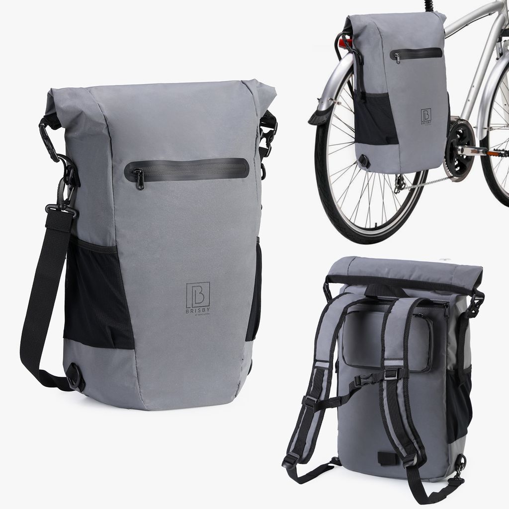 Brisby 20-26 Liter 3 in 1 Wasserdichte Rolltop Fahrradtasche - Rucksack - Schultertasche - Reflexion