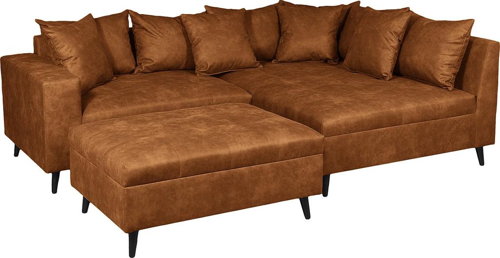 home24 Ecksofa mit Ottomane und Hocker