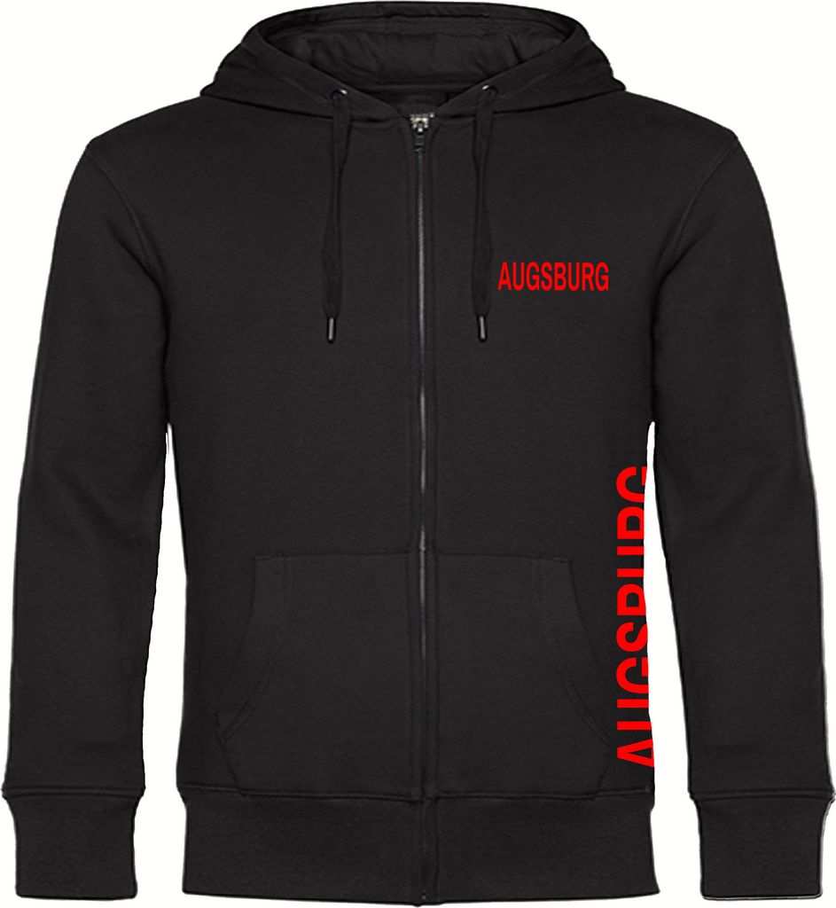 multifanshop Kapuzen Sweatshirt Jacke - Augsburg - Brust & Seite, schwarz, Größe XL