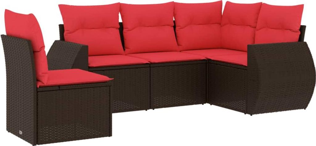 vidaXL 5-teiliges Gartensofa-Set mit Kissen, braun, Polyrattan