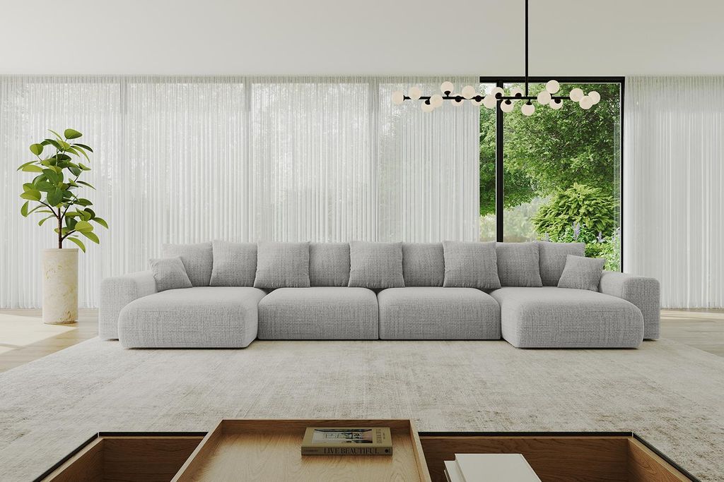 ALTDECOR Ecksofa mit Schlaffunktion und Bettkasten ESKAR-U2 - 464x176x72 cm Hellgrau - Corner Sofa Eckcouch Couch U-Form universal, links/rechts an...