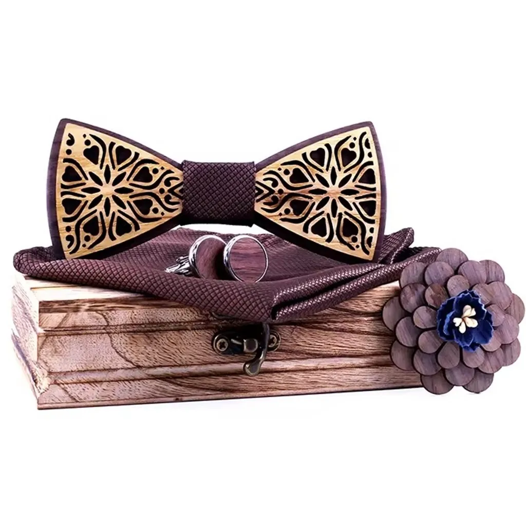 Set Papillon Legno Marrone KP30916 + Spilla | Offerta Speciale Online