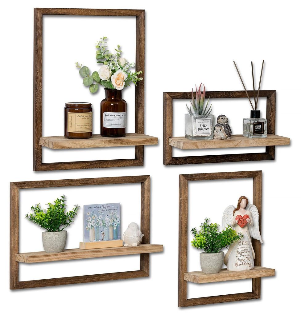 Wandregal aus Holz, Wanddekoration fürs Wohnzimmer: Set mit 4 Regalen, schwebende Wandregale, Wandpaneel - rustikale Wanddekoration fürs Schlafzi...