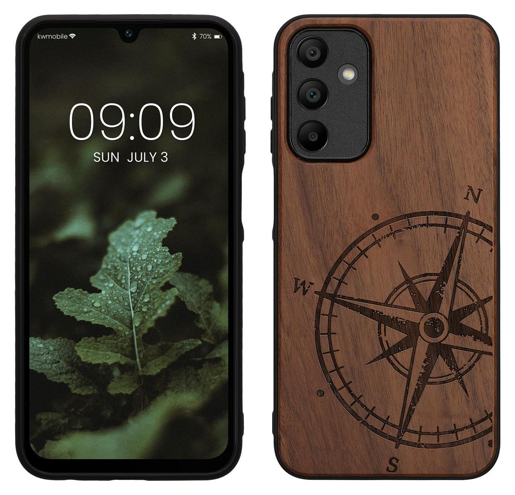 kwmobile Handyhülle für Samsung Galaxy A15 5G Hülle Holz - Case mit TPU Bumper - Stoßfestes Hardcase - Schutzhülle Cover in Dunkelbraun