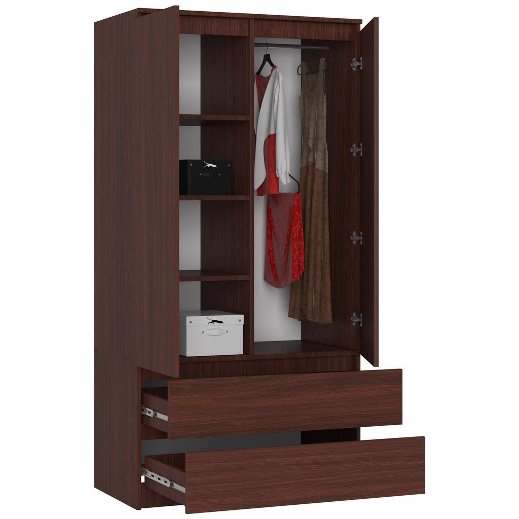 Kleiderschrank S90 90cm Garderobe 2 Türen 2 Schubladen Schrank 180cm hoch CLP