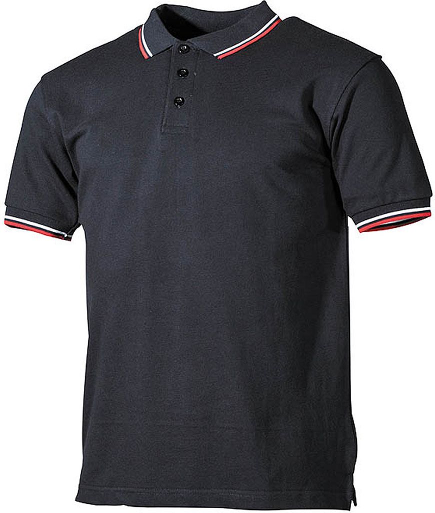 MFH Poloshirt, rot-weiße Streifen, mit Knopfleiste, schwarz Produktbild 