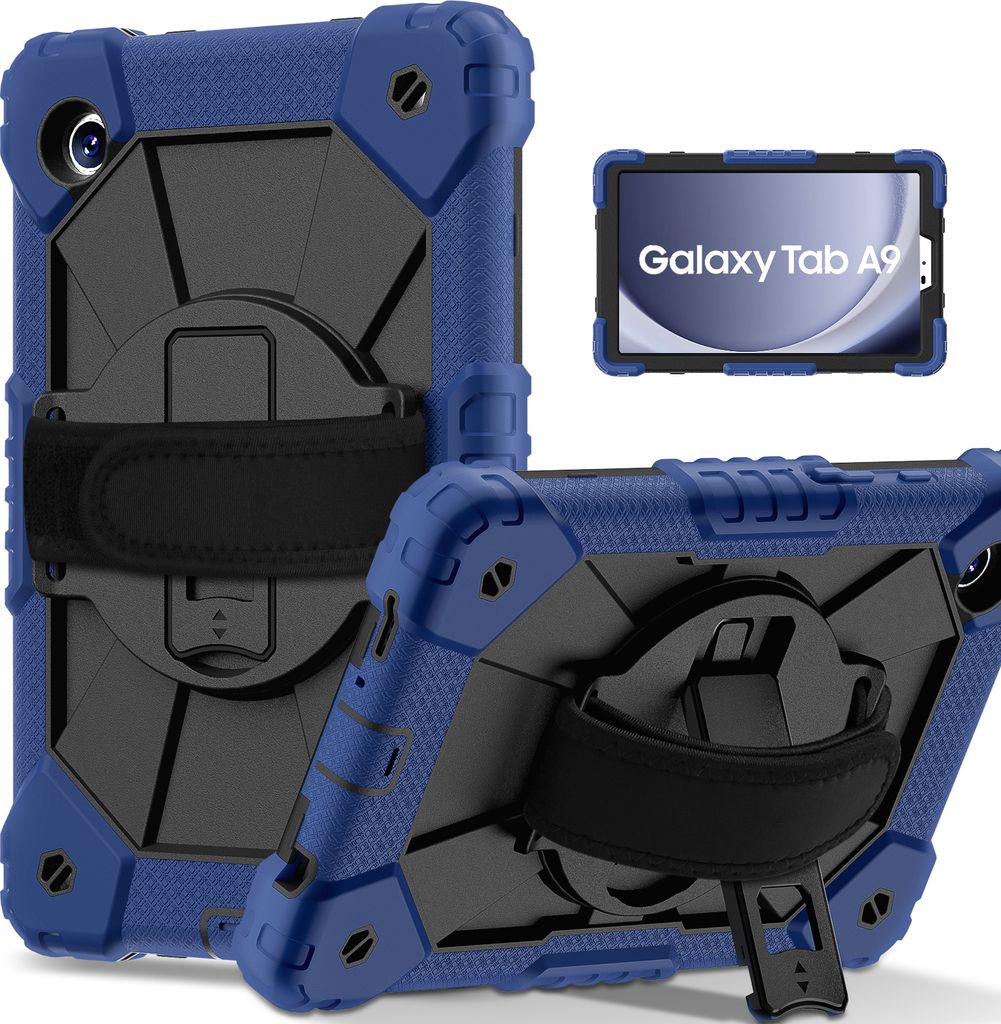 Hülle für Samsung Galaxy Tab A9 2023 8,7 Zoll SM-X110/X115/X117 Tablette Schutzhülle Stoßfeste mit 360 Drehbarer Handschlaufe/Ständer Navy Sch...