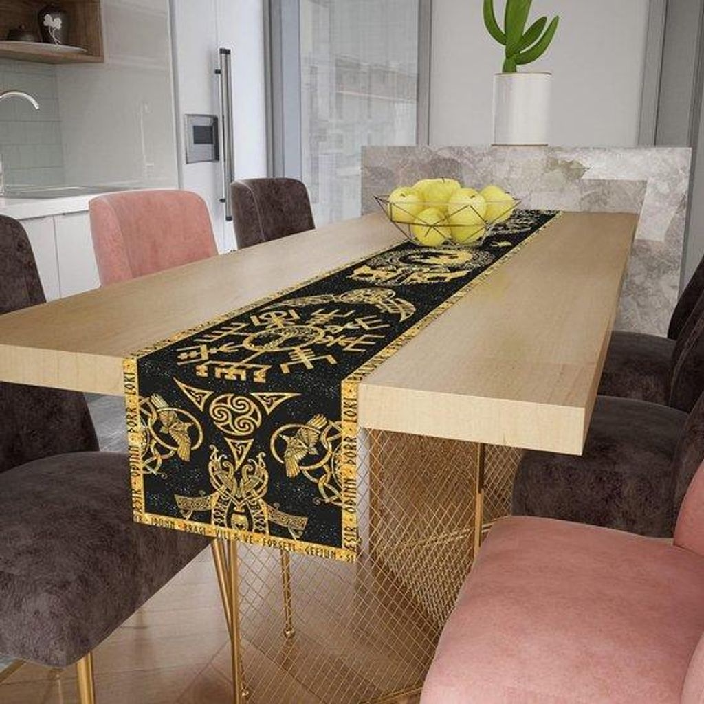 Rechteckiger Tafelloper aus Leinen, 33x183cm, Goldfarben