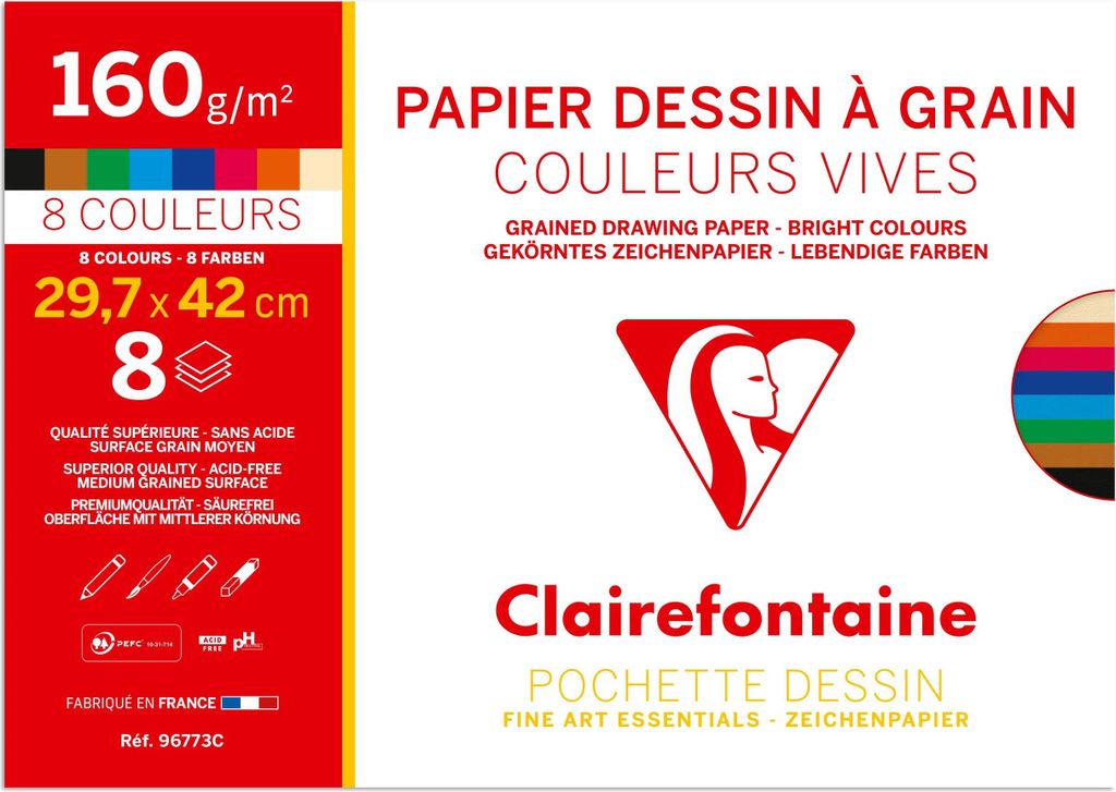 Clairefontaine 10x Zeichenpapier A3 Pack. 8 Bogen Lebendige Farben sort. 96773C