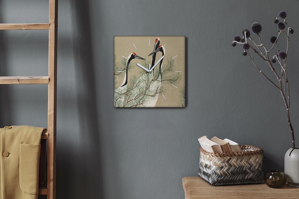 Coloray Hodiny Unikátní 30x30 cm Tiché hodiny Pro obývací pokoj a kuchyň Nástěnné hodiny Plátno Bílé ručičky hodin - Větve ptáků z...