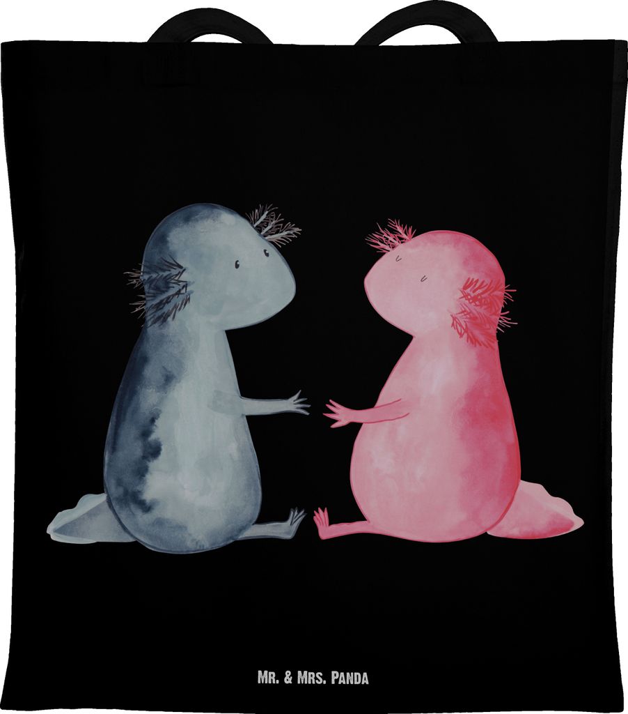 Mr. & Mrs. Panda Tote Bag Axolotl Liebe - Schwarz - Geschenk, Schwanzlurch, Tasche, Lurch, Schultasche, Jutebeutel, Stoffbeutel, Laptoptasche, Vale...