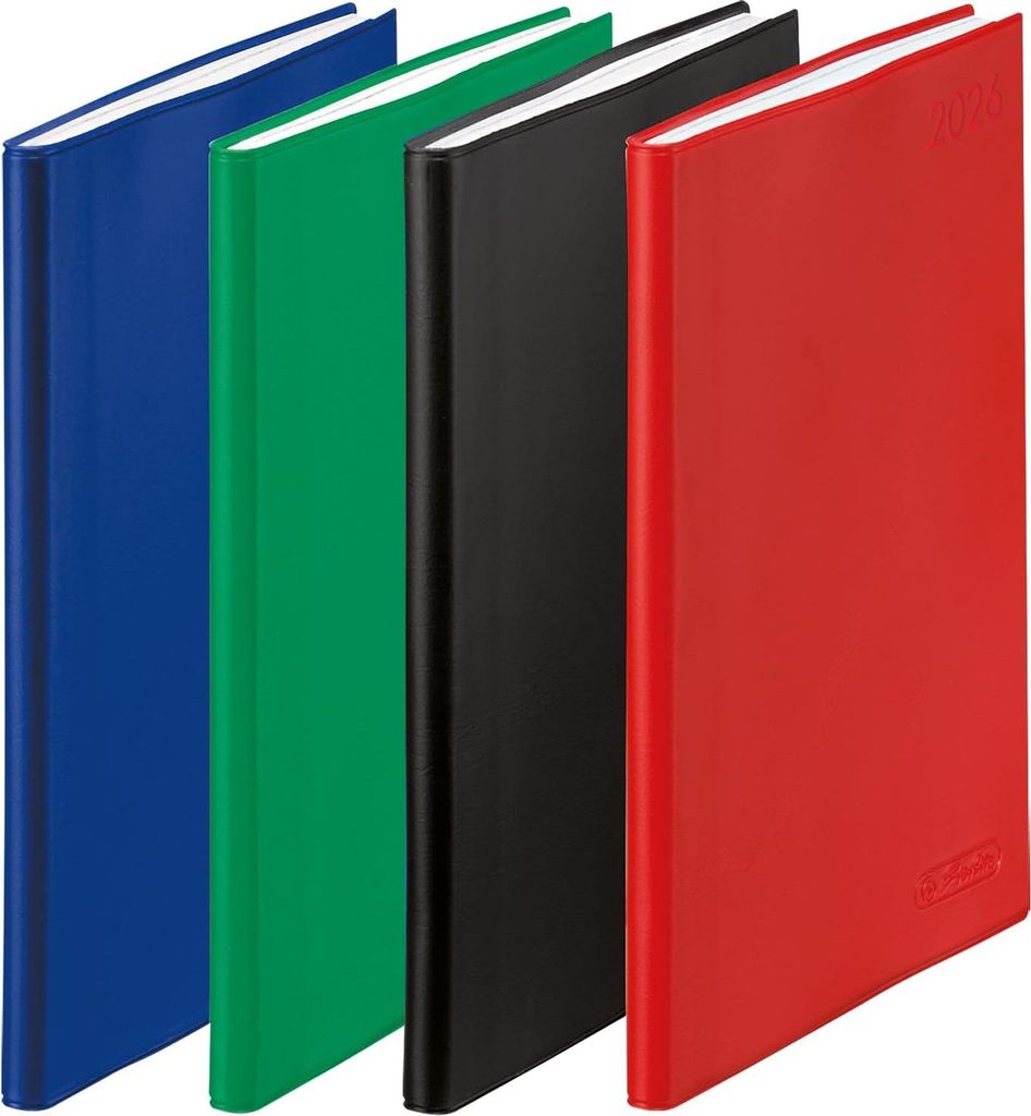 Four diaries of different colors are lined up diagonally.