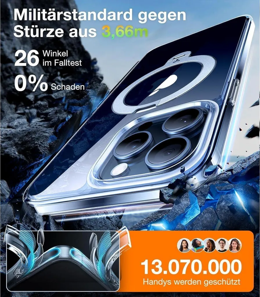 Housse iPhone 15 Pro Max Transparente Antichoc avec Support Magnétique