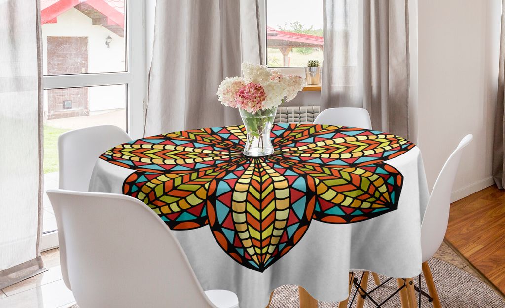 ABAKUHAUS Mandala Runde Tischdecke, Bunte Blumen, Kreis Tischdecke Abdeckung für Esszimmer Küche Nachbildungation, 150 cm, Mehrfarbig