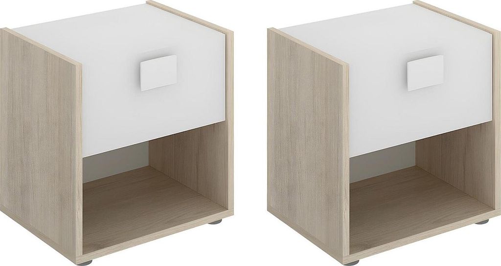 Set aus 2 Nachttischen mit 1 Schublade und 1 Nische - Farben: Natur und Weiß - SONIA