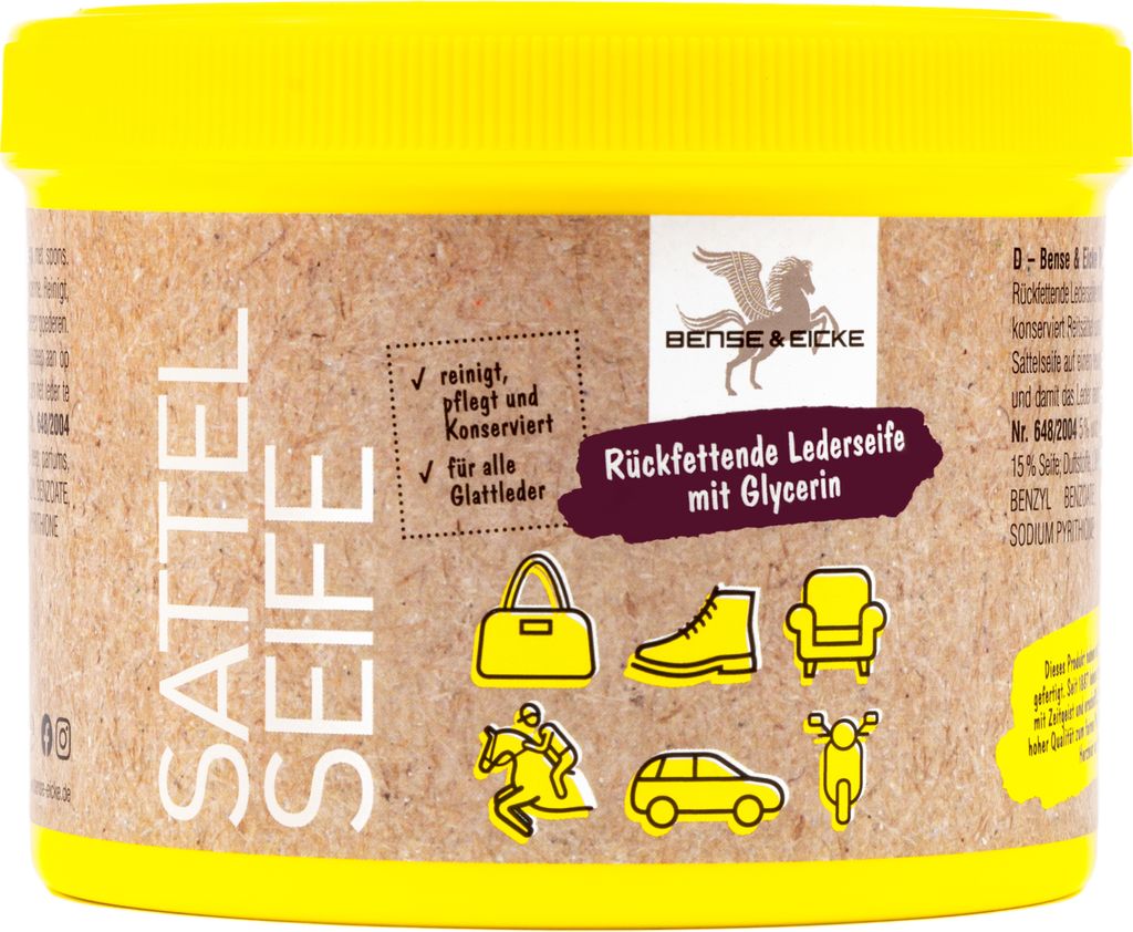 B & E Sattelseife mit Schwamm, 500 ml reinigt pflegt konserviert Lederreinigung