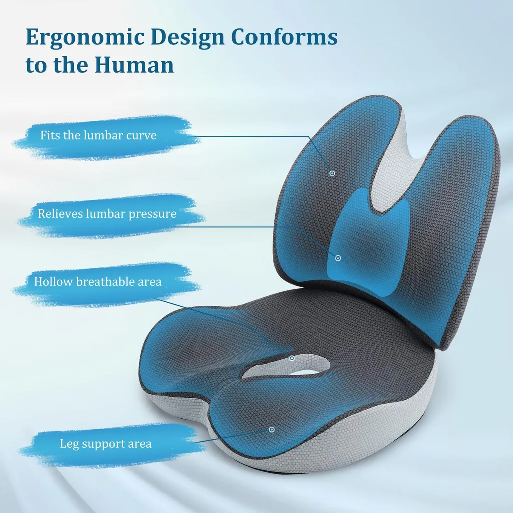 Soulagez votre coccyx avec ce coussin de chaise ergonomique mémoire noir - 2
