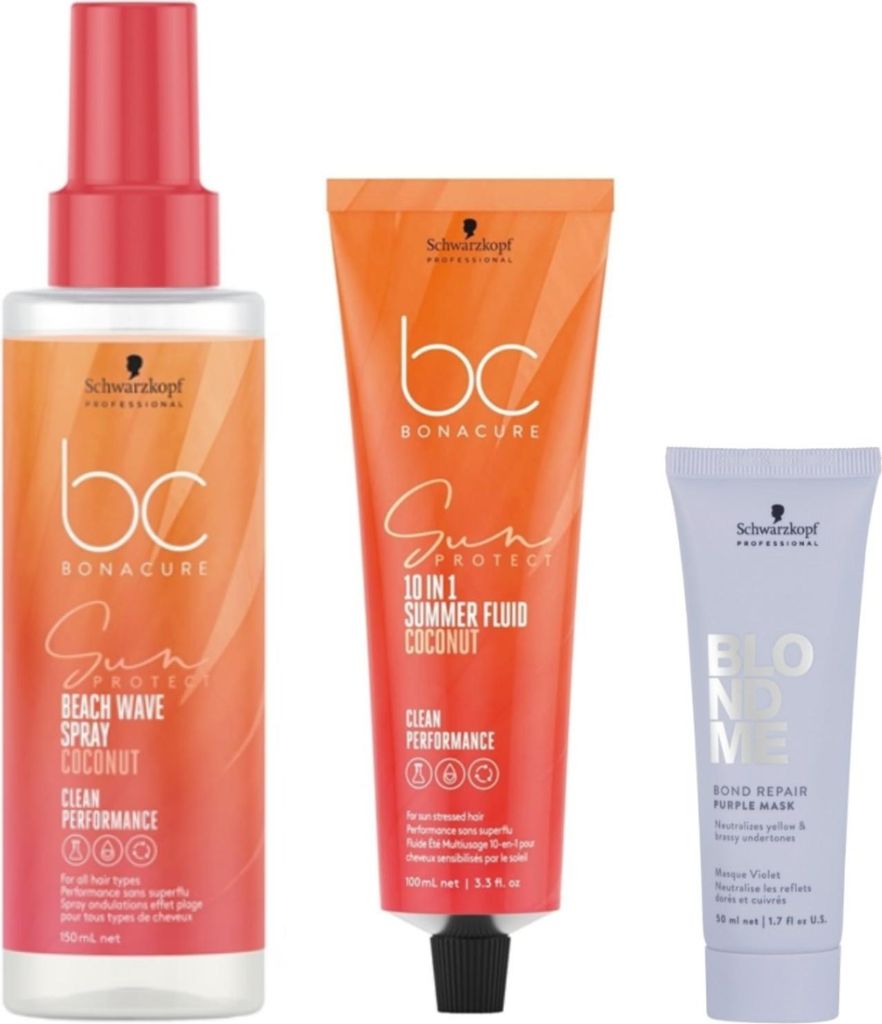 Schwarzkopf BC Sun Protect Spray Beach Wave 150ml + Sun Protect 10in1 Summer Fluid 100ml + BlondMe Bondfinity Mask 50ml FREE