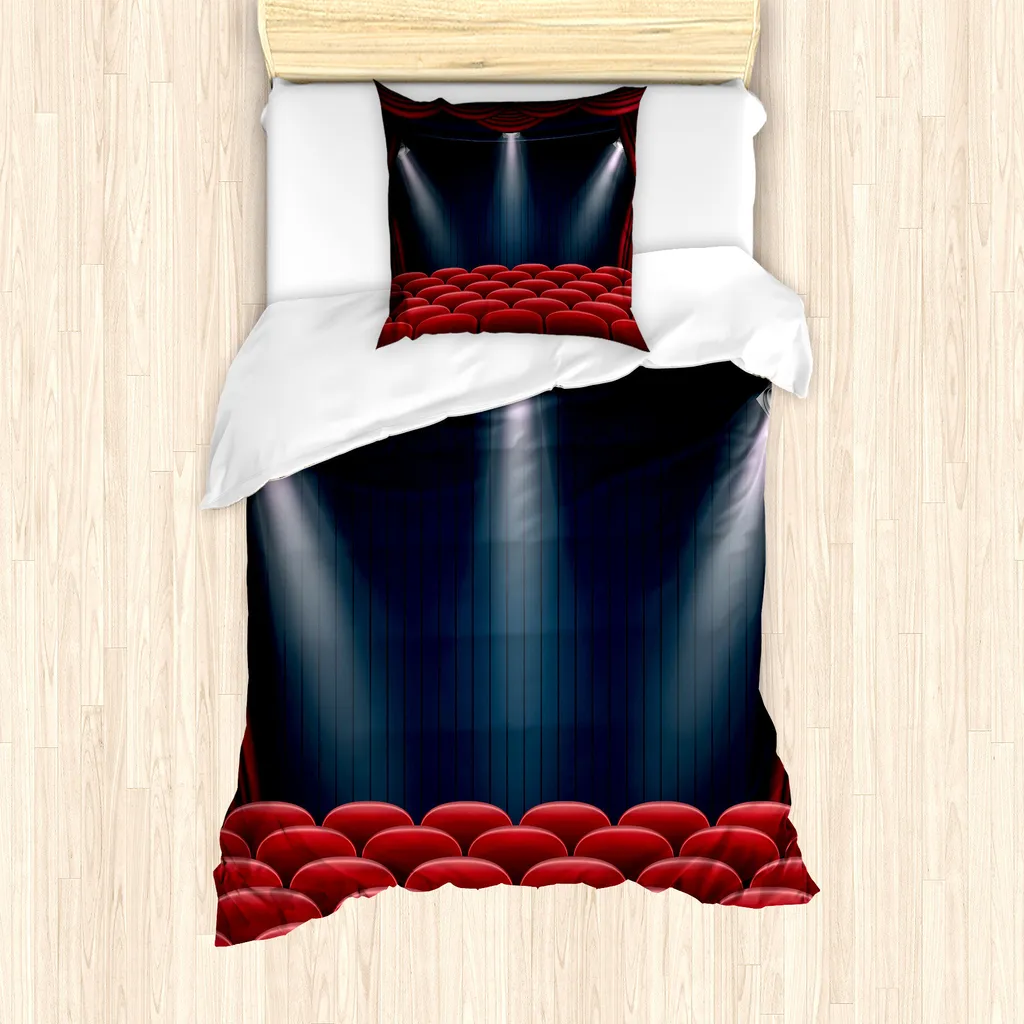 ABAKUHAUS Set copripiumino per letto singolo, scena classica con tenda, antiacaro, adatto a chi soffre di allergie, con federa, 135 cm x 200 cm - 80 x 80 cm, rosso vermiglio marrone