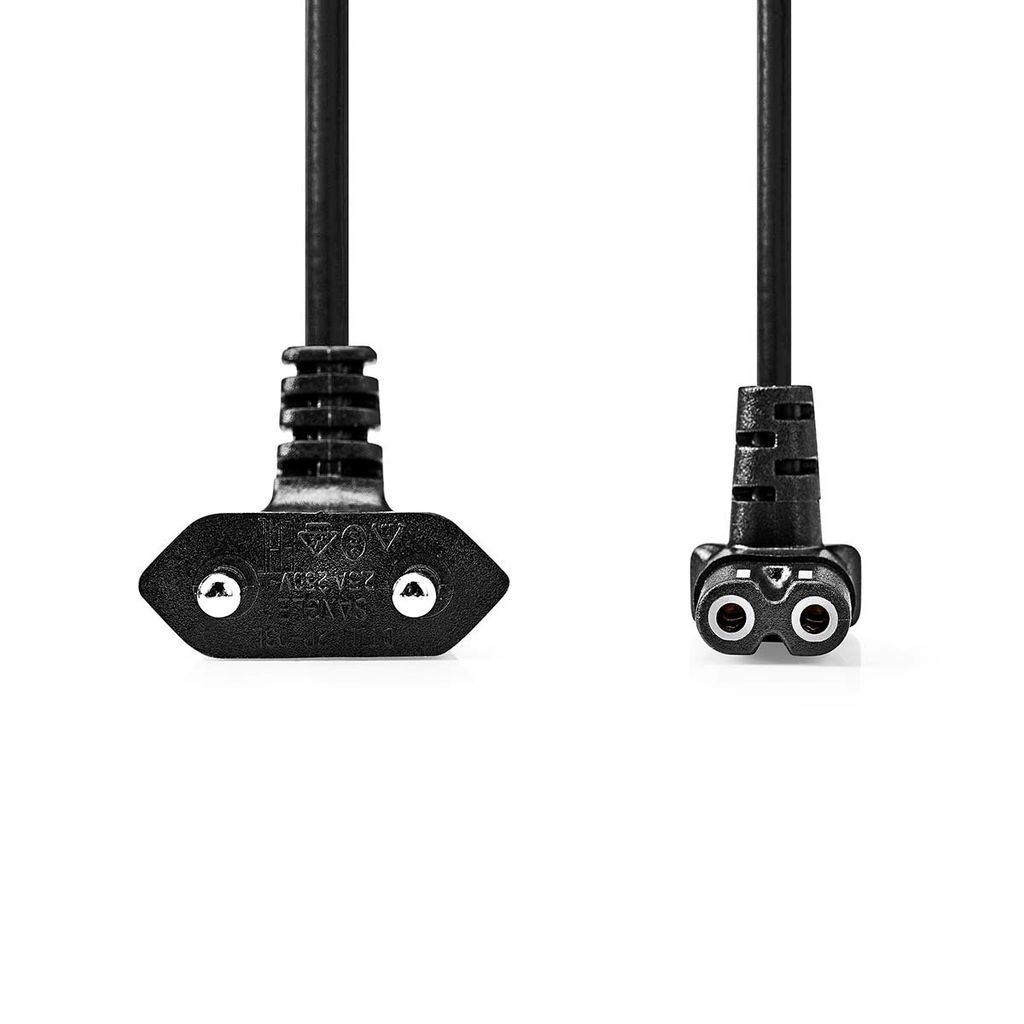 Nedis Stromkabel - Euro Männlich - IEC-320-C7 - 90° abgewinkelt - 90° abgewinkelt - Vernickelt - 2.00 m - Flach - PVC - Schwarz - Label