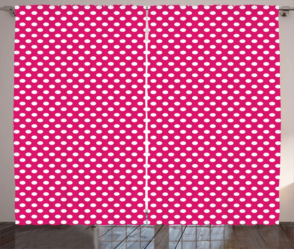 ABAKUHAUS Tenda rustica a pois rosa, tema vivace e femminile, tenda con nastro arricciato per camera da letto con passanti e ganci, 280 x 245 cm, magenta bianco