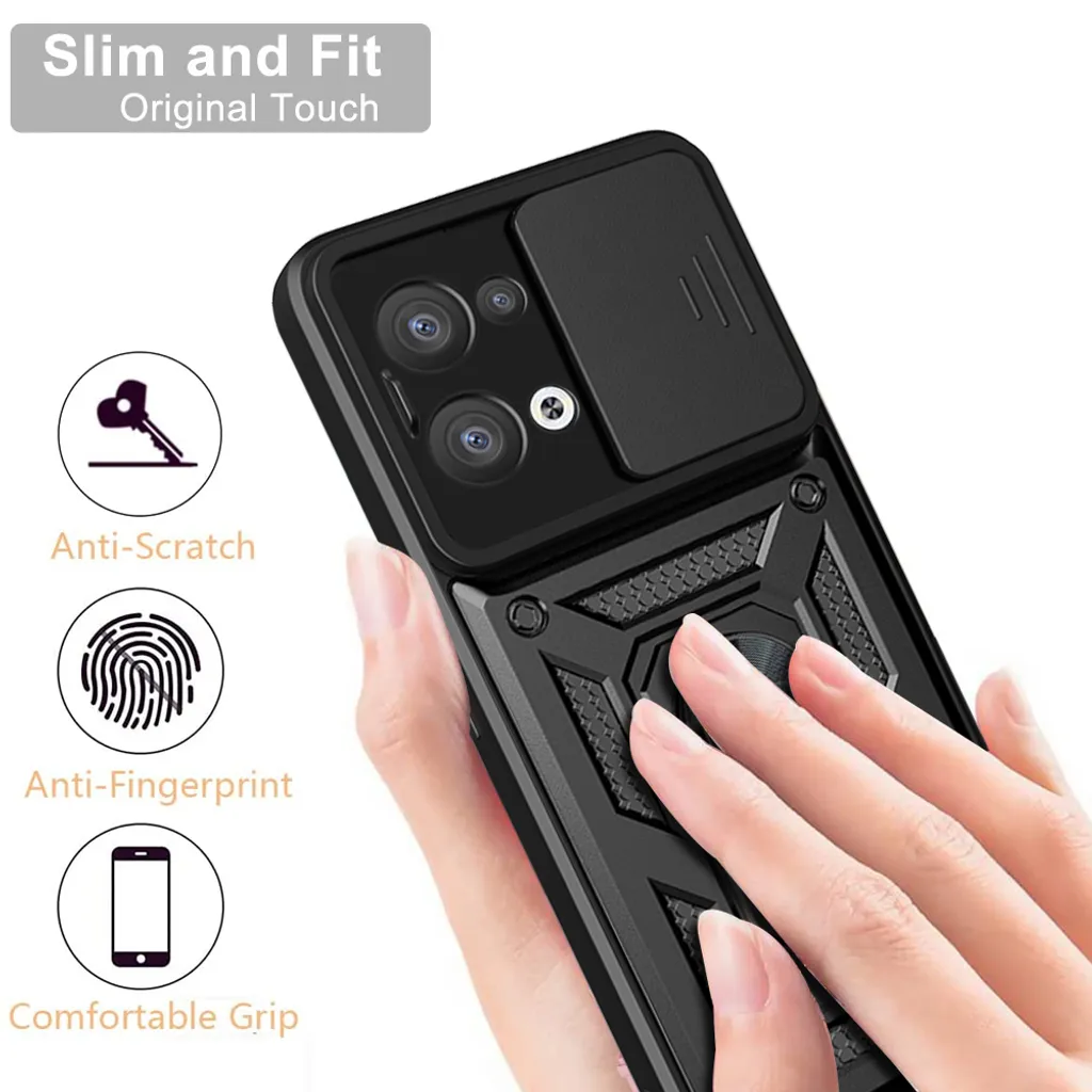 COMAKU Cover Armor per Oppo Reno 8T 4G (Reno8T), Custodia TPU+PC Antiurto con Slot per Carte Scorrevole Cover Anello Supporto - Verde