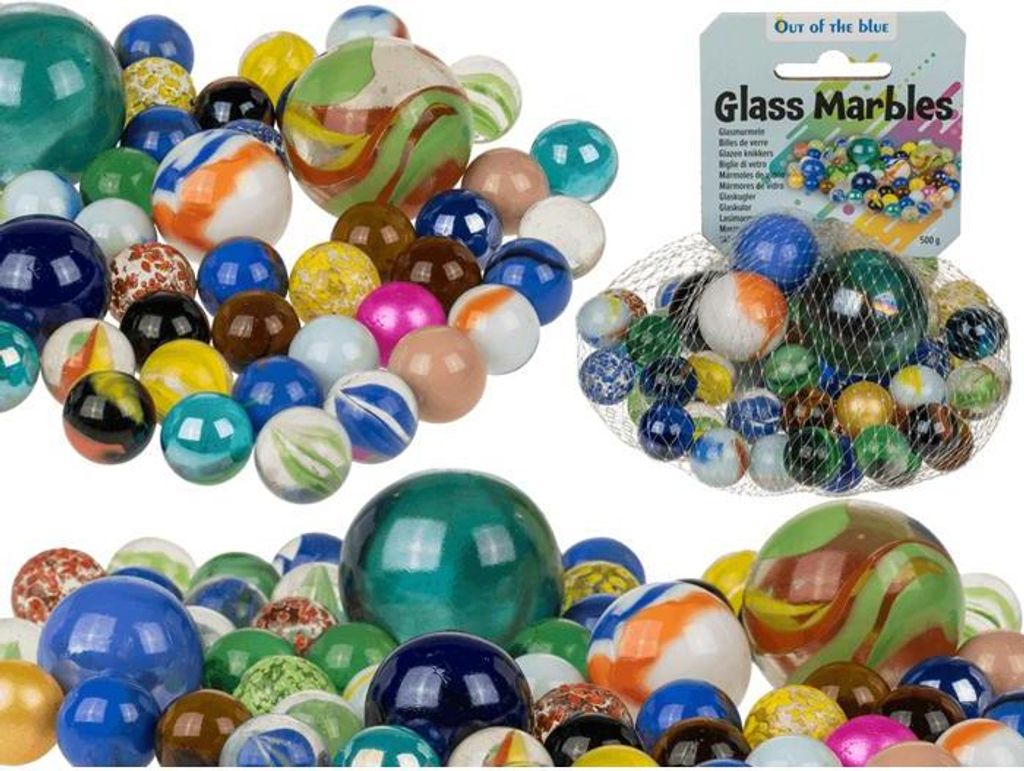 Glas-Murmeln, mehrfarbig sortiert, 500 g im Netz mit Produktbild 