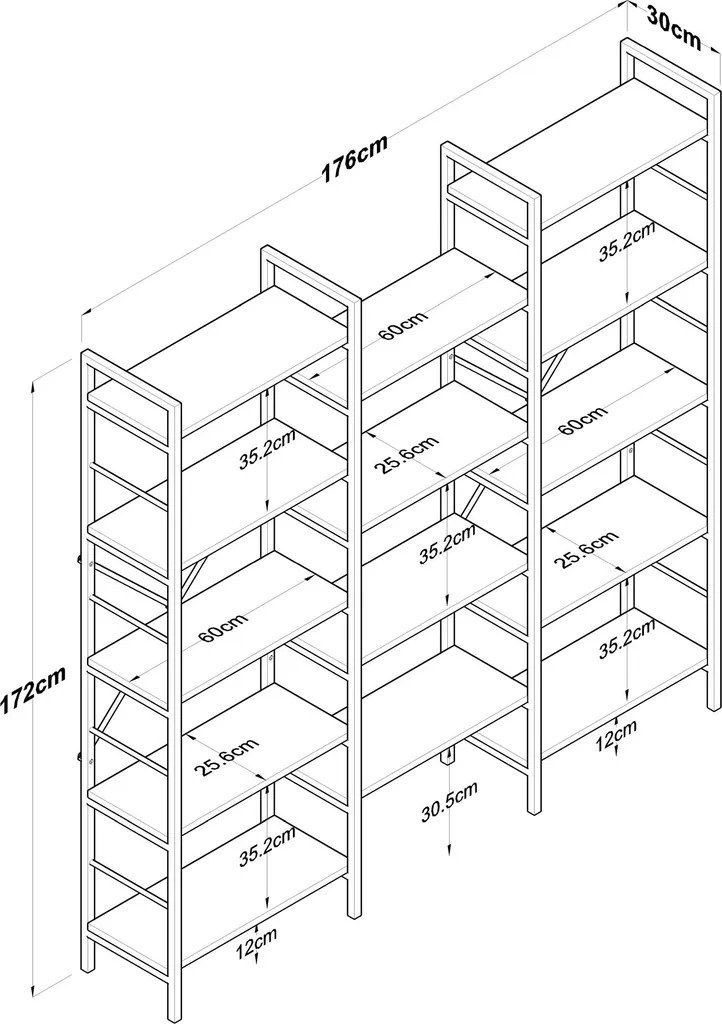 Bibliothèque Gain de Place 176x172 cm, Solution Rangement Noyer Durable