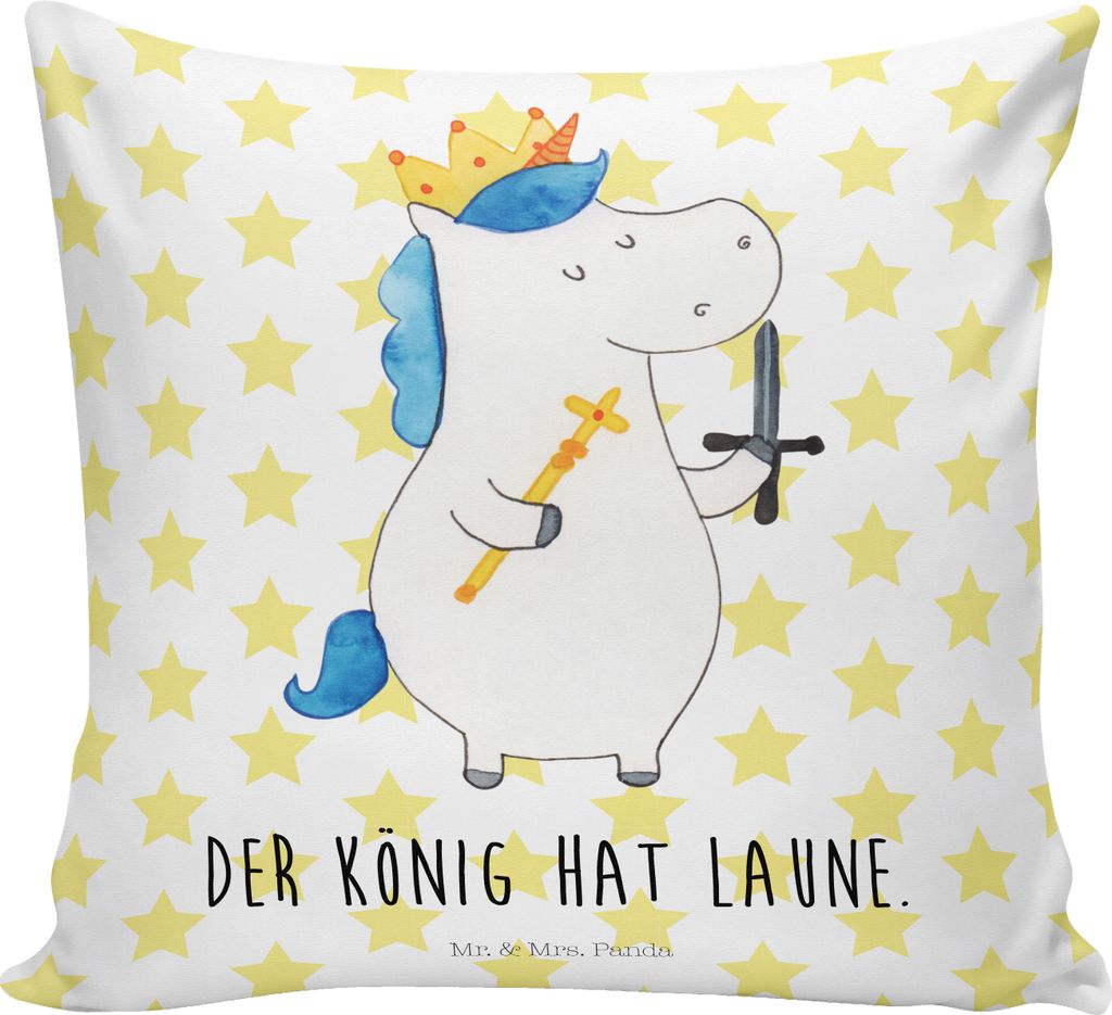 Mr. & Mrs. Panda kissen mikrofaser Einhorn König mit Schwert - Weiß - Geschenk, Unicorn, Deko, Sofakissen, Sofa, kuschelkissen 40x40, Mittelalter...
