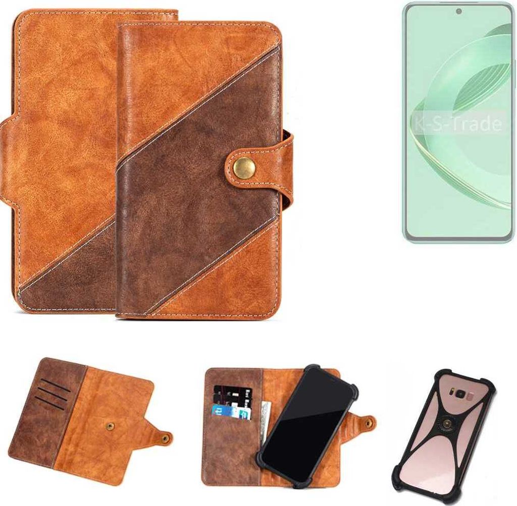 K-S-Trade Handyhülle Schutzhülle Bookstyle Case Wallet-Case kompatibel mit Huawei nova 12 SE Cover Klapphülle Kantenschutz Smartphone dunkelbraun