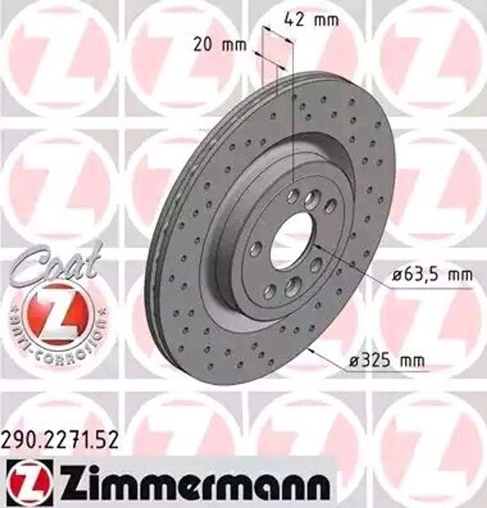 ZIMMERMANN 290.2271.52 Bremsscheibe OE T4A2061 kompatibel mit Velar, Discovery, XF, XE, I-Pace, F-Pace