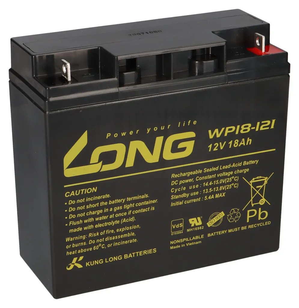 Batterie de Secours 12V 18Ah Kung Long WP18-12I AGM Plomb Étanche VdS