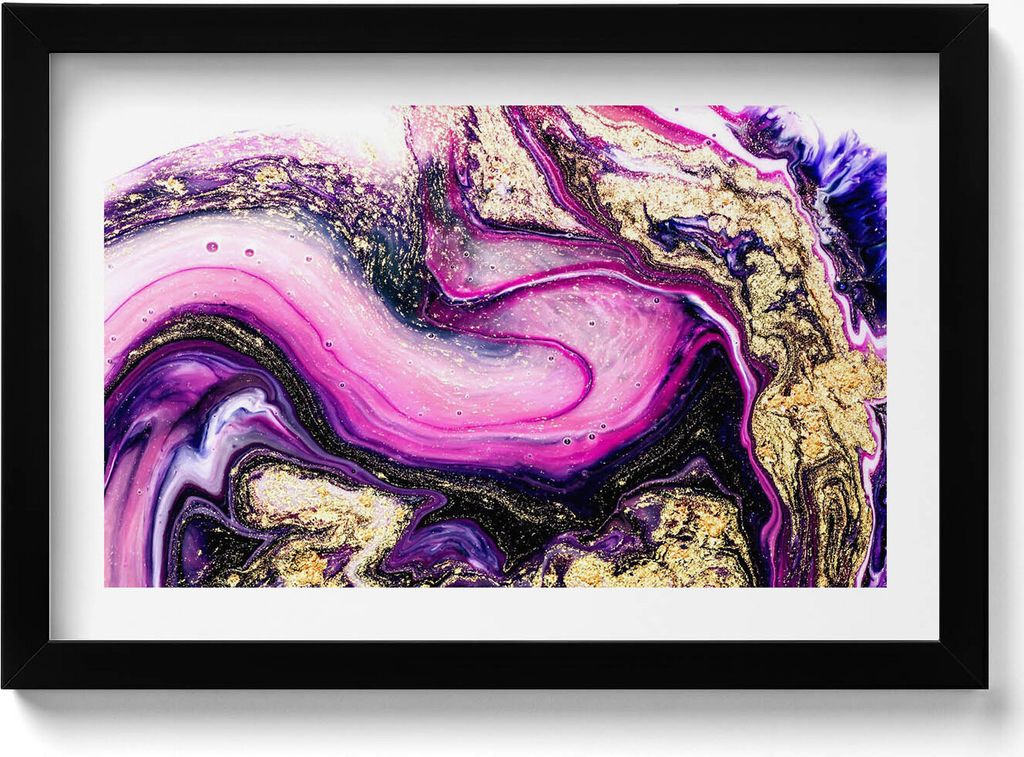 Marmorabstraktion mit Gold– Wandbild mit Rahmen – Gerahmtes Bild – Wanddekoration – 30x20 cm – Schwarz Rahmen