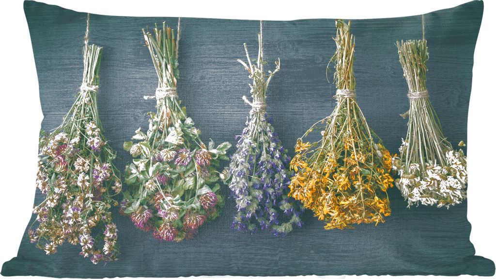 MuchoWow Zierkissen Sofakissen Wohnzimmer Dekokissen 50x30 cm Trockenblumen - Blumen - Blumenstrauß - Stilleben - Seil - Bündel - Wohnzimmerdek...