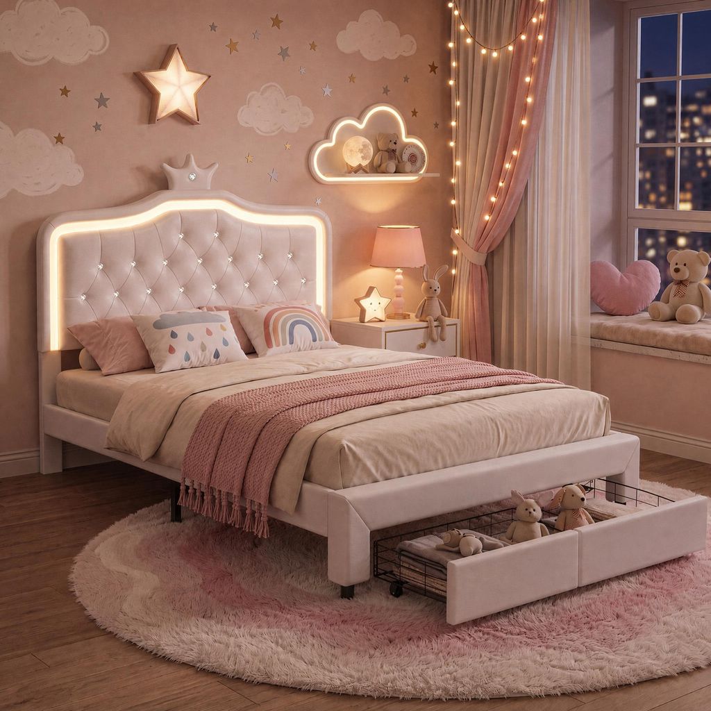 INONEFT Lit princesse 140x200 cm, lit pour enfant, lit Image du produit 