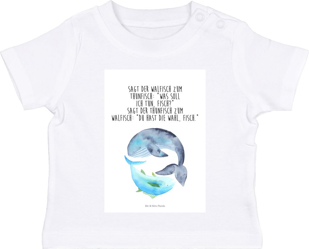 Mr. & Mrs. Panda T-Shirt Walfisch Thunfisch 12. - 18. Monat - Weiß - Geschenk, Baumwolle Baby Shirt, Wal, Tunfisch, Witz, Kinder, Öko, Flachwitz,...