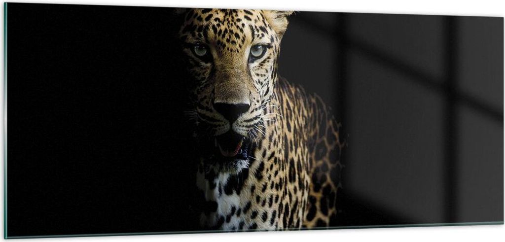 Bilder auf glas - Einteilig - Schattig Leopard Panther - 100x40cm - Glasbilder - Wandbilder - Bilder - zum Aufhängen bereit - Wanddekoration aus G...