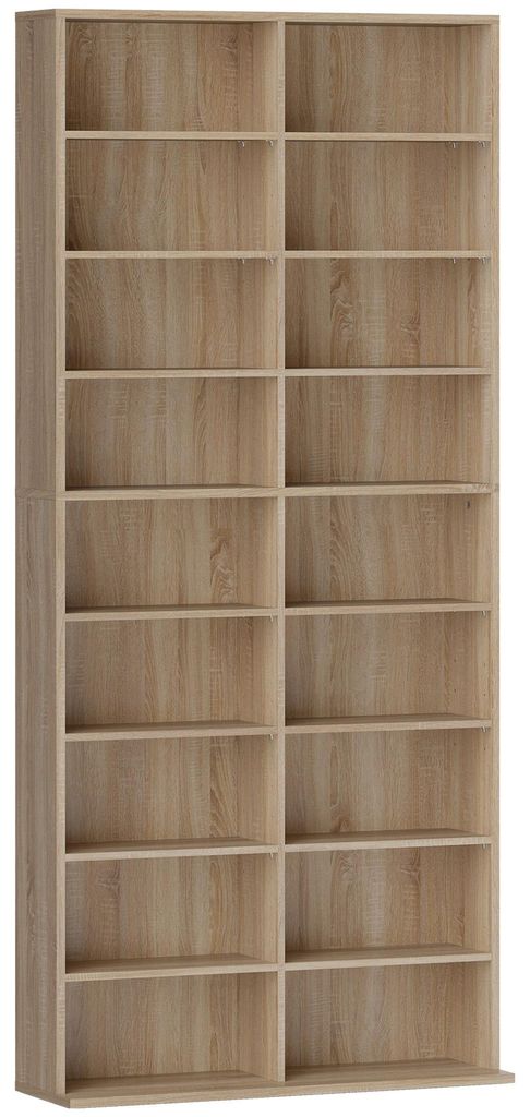 9-stufiges DVD-Regal mit 18 Fächern und 14 verstellbaren Einlegeböden, Platz für 640 CDs, 360 DVDs oder 430 Blu-rays, Naturholz