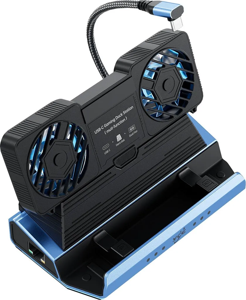 INF Docking station da gioco USB-C 10 in 1 con doppia ventola e alloggiamento HDD