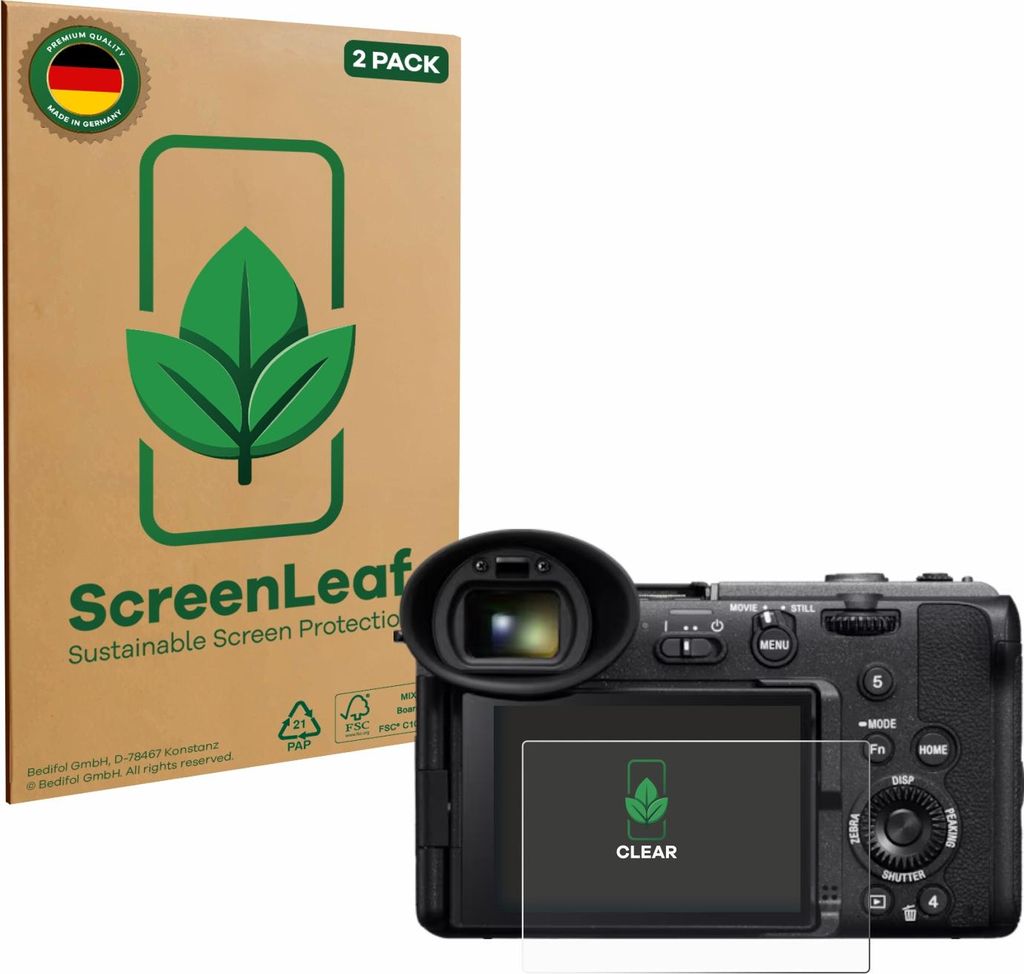 2x ScreenLeaf Schutzfolie für Sony Cinema Line FX2 nachhaltiger Displayschutz Display Schutz Folie Klar Transparent