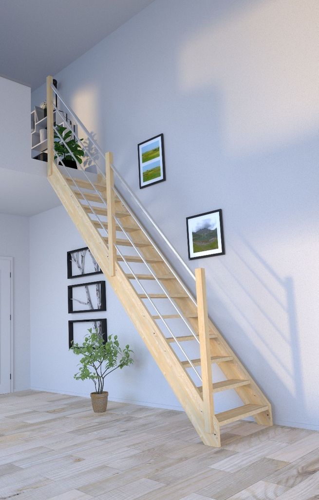 Holztreppe Korfu gerade -Holz-Edelstahl Geländer-links-ohne Setzstufen